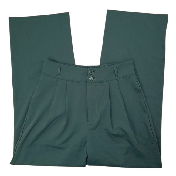 Halara High Waisted Two Button ShirredStraight Leg Pants Dark Green Size Medium - Picture 10 of 16